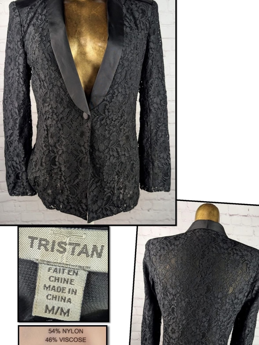 Tristan Black Lace Blazer with Satin Shawl Collar